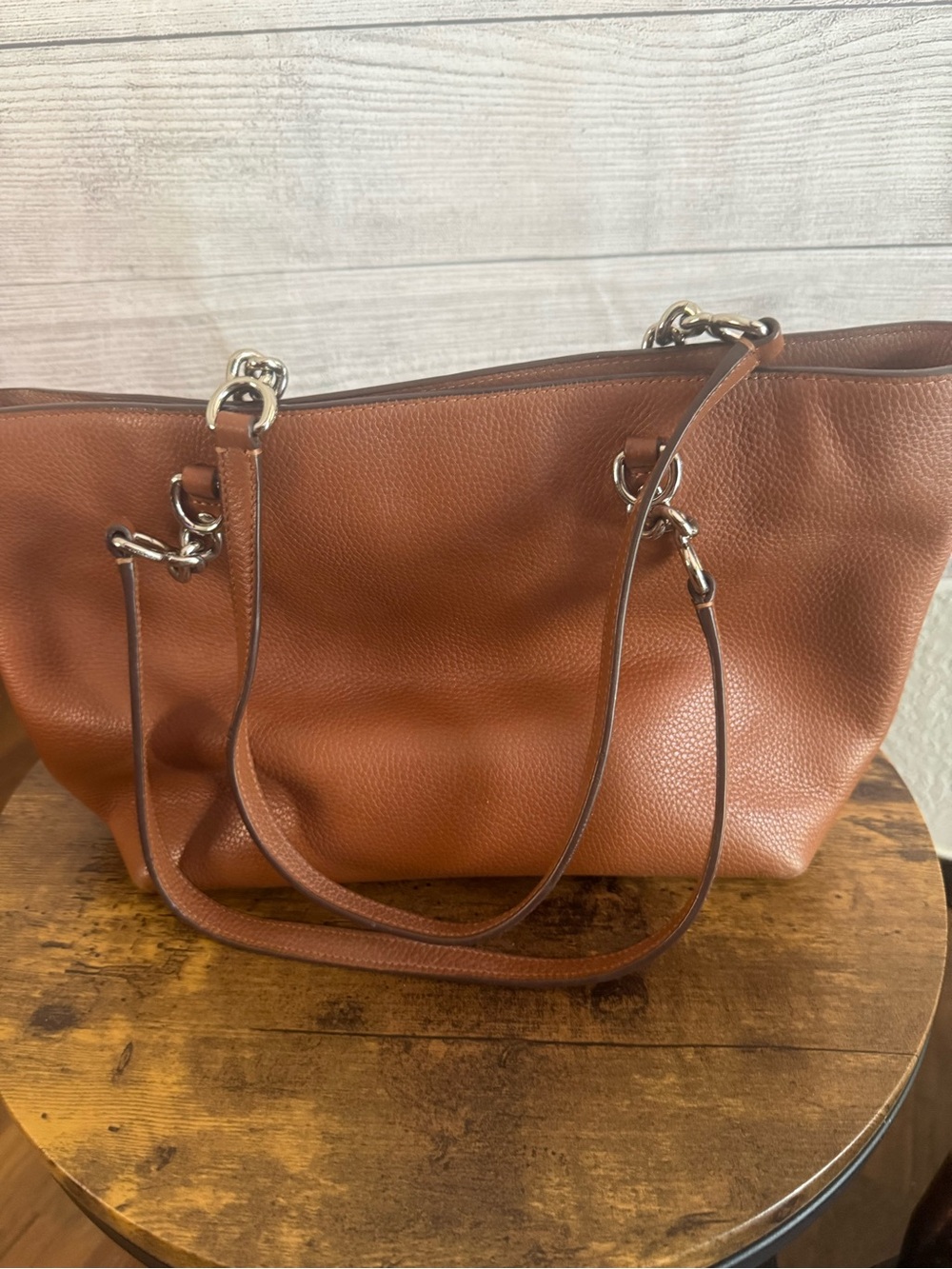 Coach Pebbled Leather Tote in Cognac Brown - Picture 3 of 7